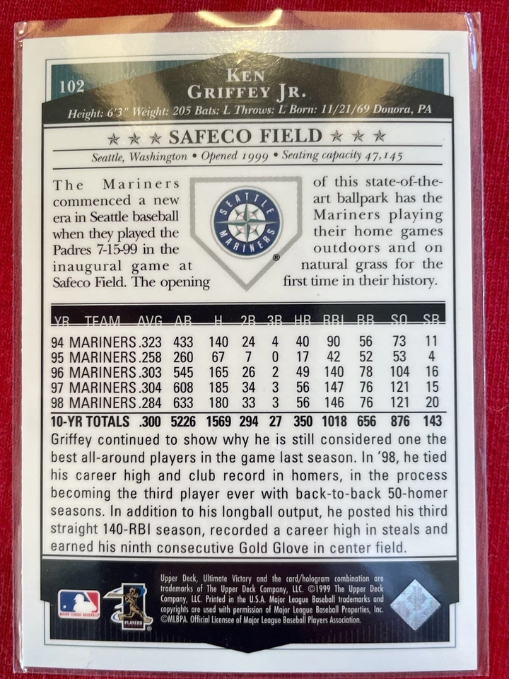 1999 Upper Deck Ultimate Victory Ken Griffey Jr. 102 Encased Since Pulled - Image 2 of 2