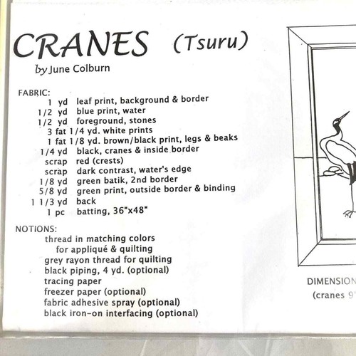 Cranes (Tsuru) Applique Quilt Pattern 33" X 44" Wall Quilt by June Colburn - Picture 3 of 3