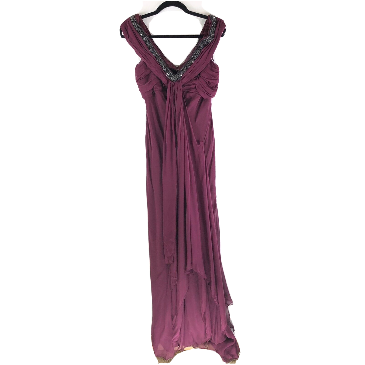 abs purple dress ABS Allen Schwartz Dress Formal Beaded Layered Draped Purple Size 10