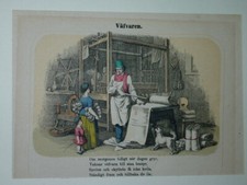  Tkaniny, zawody, litografia starokolorowana, Göromail ... Szwecja 1842