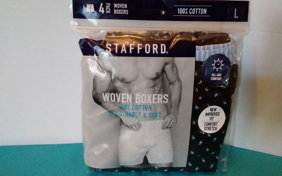 Mens 7 Pair Stafford Large 4-Pack & 3-Pack 100% Cotton Woven Boxer Shorts - Image 4 of 4