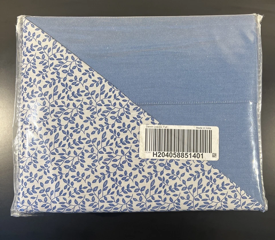 Hojas de mezclilla QVC Home Reflections 600 hilos Ct. Completo 4 piezas Juego de sábanas-azul y blanco Foto 3 de 4