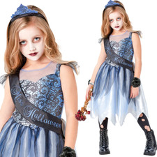 Miss Halloween Prom Queen Princess Girls Costume Horror Ghost Fancy Dress Outfit
