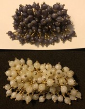 2 BEADED 4  HAIR CLIPS WHITE  LILAC with Gold Tone Beads