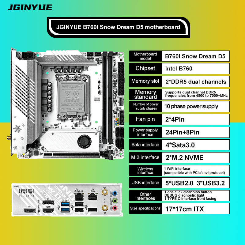 B760i  Dream マザーボード B760I Snow Dream ITX Motherboard Intel LGA1700, DDR5, 2xM.2