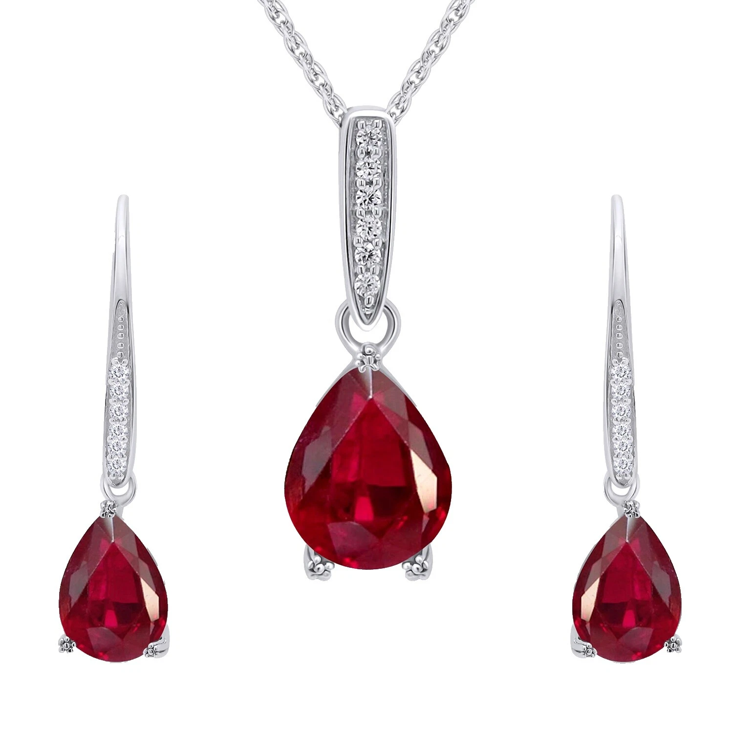 Chapado en Oro Blanco Rubí juegos de joyas de moda