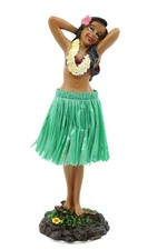 Hawaiian Hula Lady Posing Dashboard Doll - 7" Car Doll, Hawaii Souvenir, Green
