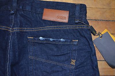FENDI SLIM FIT WRINKLED DISTRESSED TREATMENT DARK BLUE DENIM FENDI SLIM FIT WRINKLED DISTRESSED TREATMENT DARK BLUE DENIM