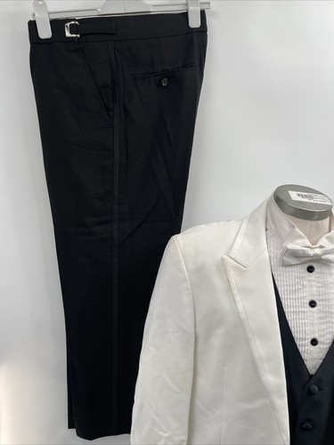 Pronto Uomo Men's 3 Pc Tuxedo Suit White Two-Button Jacket 38R Black Pants 34R - Picture 3 of 12