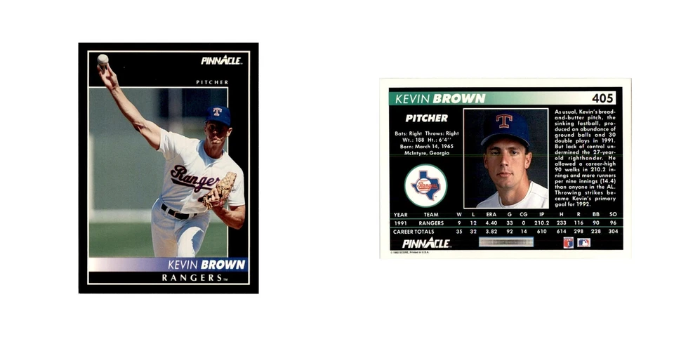 1992 Pinnacle Kevin Brown Baseball Cards #405 - Image 3 of 3