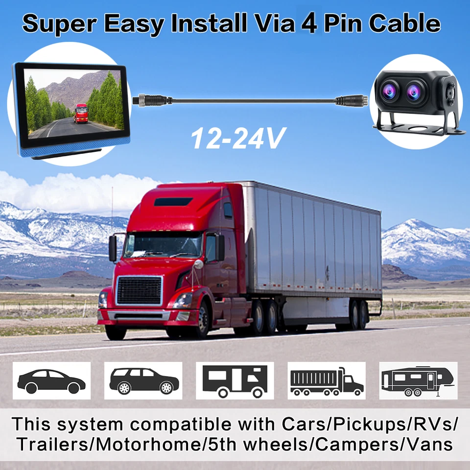 Dual AHD 2K Car Backup Dash Camera System+7" IPS Touch DVR Monitor 64GB RV Truck - Image 2 of 4