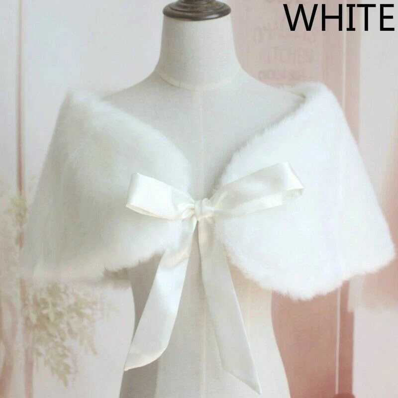 Dama Bolero Encogido de hombros Capa Mantón Envolvente Estola Piel Sintética Esponjoso Peludo Novia Boda Top Foto 3 de 4