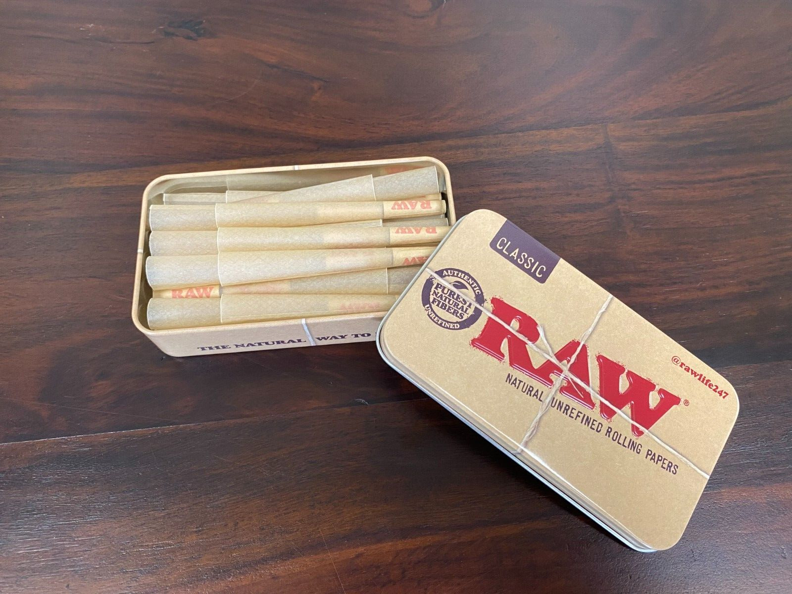 RAW CONES CLASSIC 1 1/4  SIZE 30 COUNT CIGARETTE PAPERS~RAW STORAGE TIN. Available Now for 13.95