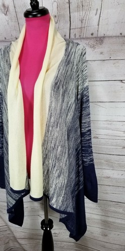 Tulle Cardigan Sweater Size L Womens Blue Cream Open Front Marled Asymmetrical - Picture 3 of 5