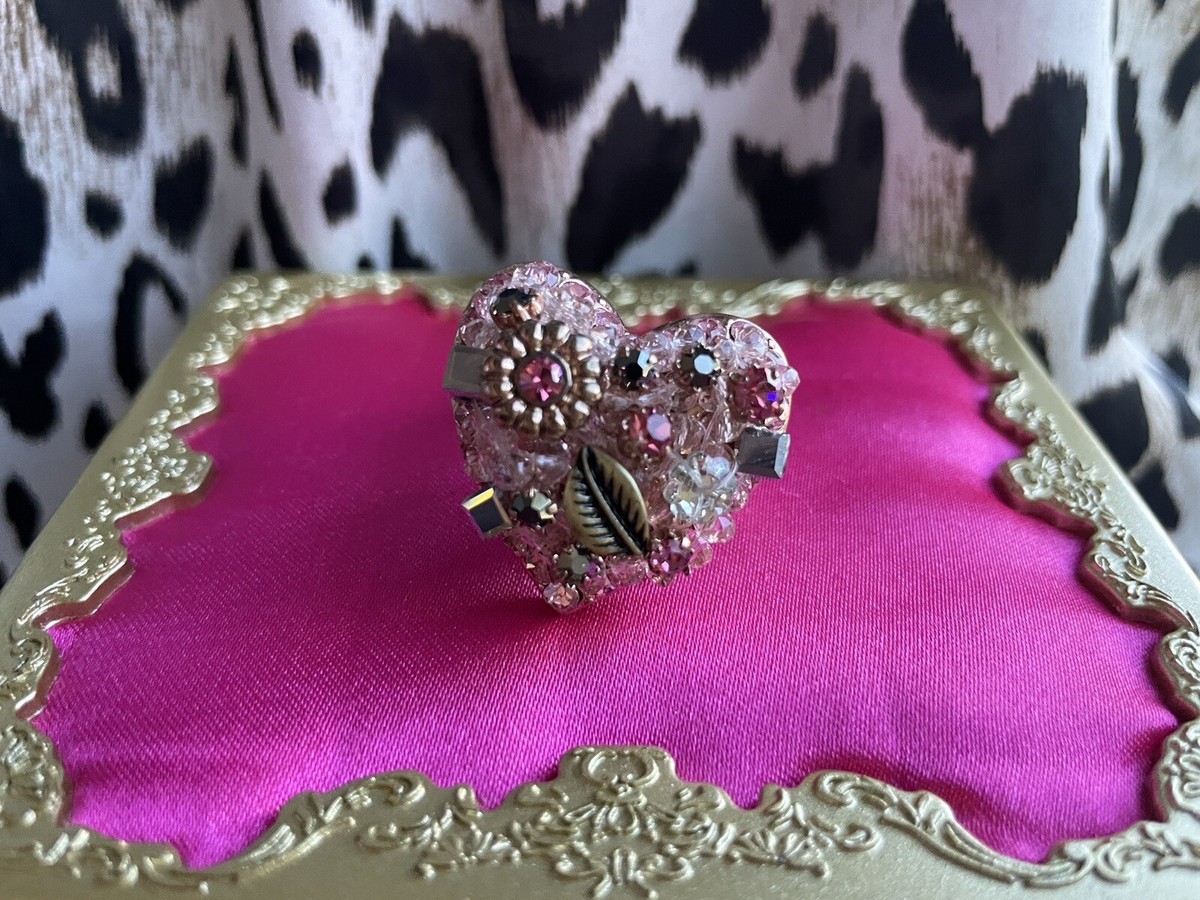 Betsey Johnson Vintage Rose Gold Pink Crystal Embellished