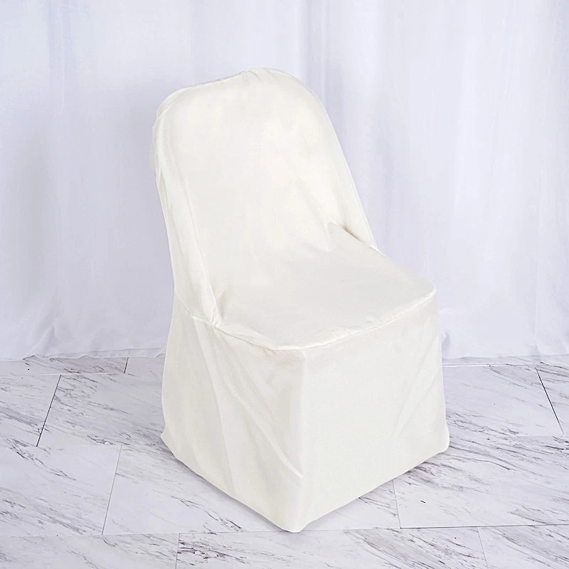 100 Ivory POLYESTER Folding Flat CHAIR COVERS Event Banquet Party Decorations - Image 2 of 4