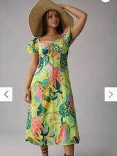 STUNNING Farm Rio printed puff-sleeve dress. In color fruit blush. Size Large