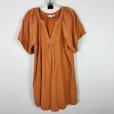 Lalavon Boho Peasant Dress Women S Rust Orange Striped Puff Sleeve Cottagecore