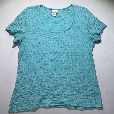 Jaclyn Smith Textured Top Sz M Blue Boho Short Sleeve Babydoll Shirt Blouse