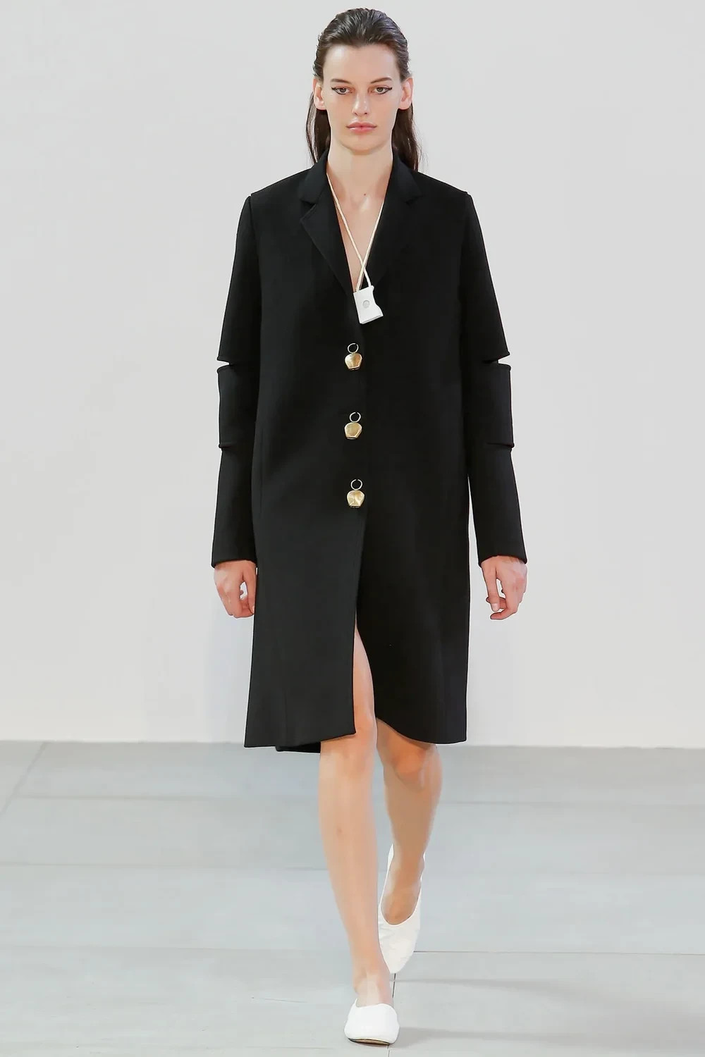 CELINE PHOEBE PHILO S/S 2015 RUNWAY BLACK COAT BELL BUTTONS IN BLACK WOOL 36 FR image 2