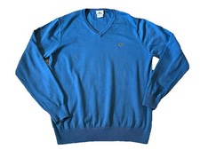 Lacoste Men's Long Sleeve V-Neck Cotton Jersey Sweater Knit Blue Size 4 Medium