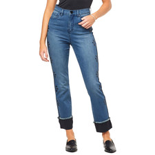 DG2 Diane Gilman Stretch Denim' Jeweled Straight Ankle Jean, Indigo, Sz: 12P