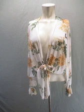 Ember Size M Womens Multicolor Floral Long Sleeve Front Tie Beautiful Top 038