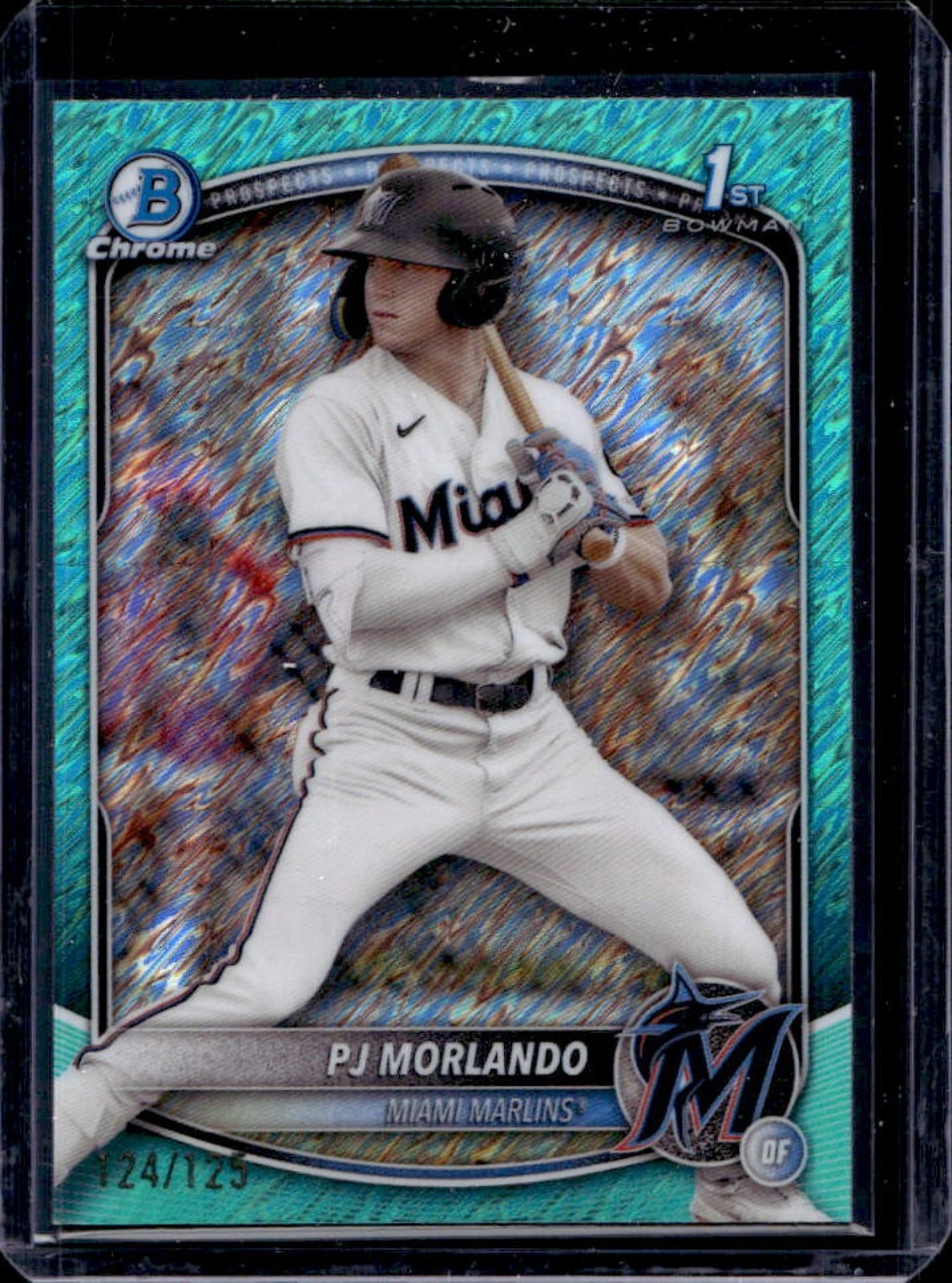 2025 Bowman PJ Morlando Chrome Refractor Aqua Shimmer 1st Prospect #124/125