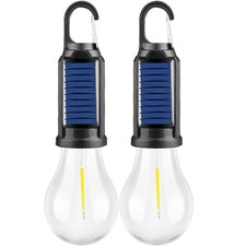 Solar Powered Hanging LED Light Bulb Outdoor Waterproof Tent Lights Lamp 2Pcs