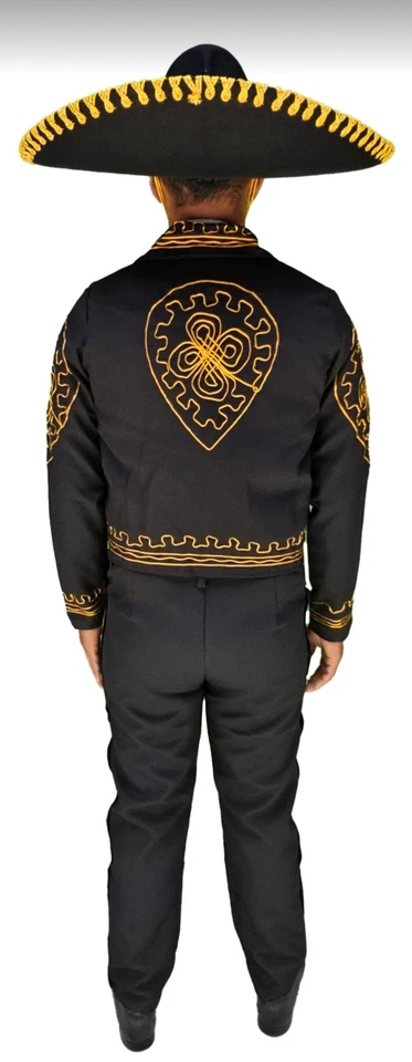Charro Mariachi Suit for Men Black Gold Embroidery Sizes 28-36 No Sombrero - Image 4 of 4