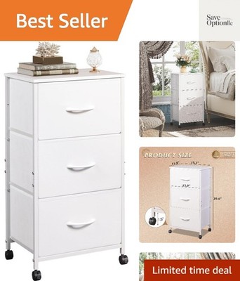 Dresser with 3 Drawers, Fabric Nightstand, Cabinet with Wheels, Organizer Sto...