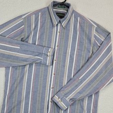 Vintage 90s Manhattan Mens Button Down Shirt XL Blue Striped Long Sleeve XL
