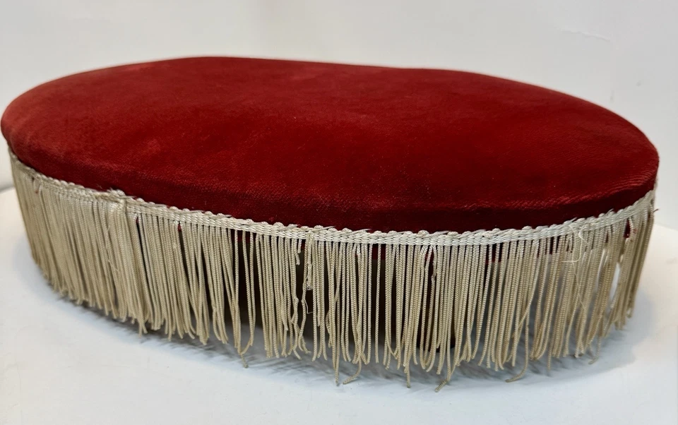 VTG Solid Wood Footstool Red Velvet Pillow-top Fringe Victorian Decor Gothic - Image 3 of 4