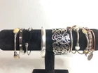 9611 Lot of 7 Bangle cuff Bracelet Set Silver Tone copper tone Vintage /Modern