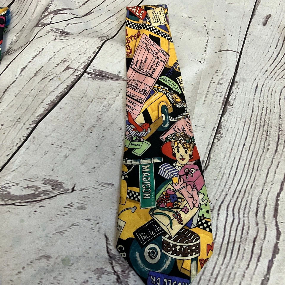 Nicole Miller Silk Ties Vintage Hand Sewn Colorful Novelty Graphic Whimsical 3 - Image 4 of 4