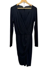 Max Mara Dress Women Medium 8 42 Surplice Black Knit Faux Wrap Ruched Italy