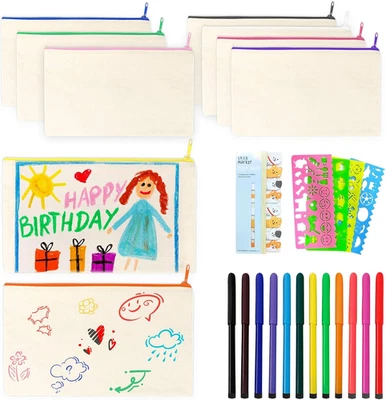 DIY Stoff Federmäppchen 9 Stück Stoffbeutel zum Bemalen Taschen zum Bemalen für