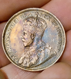 Canada 1918 Large Cent One Cent George V Bronze BN Coin Beautiful Rainbow Effect