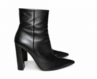 Black leather Gianvito Rossi ankle boot with pointed toe, 40.5 US 10.5 Italy, on white background.