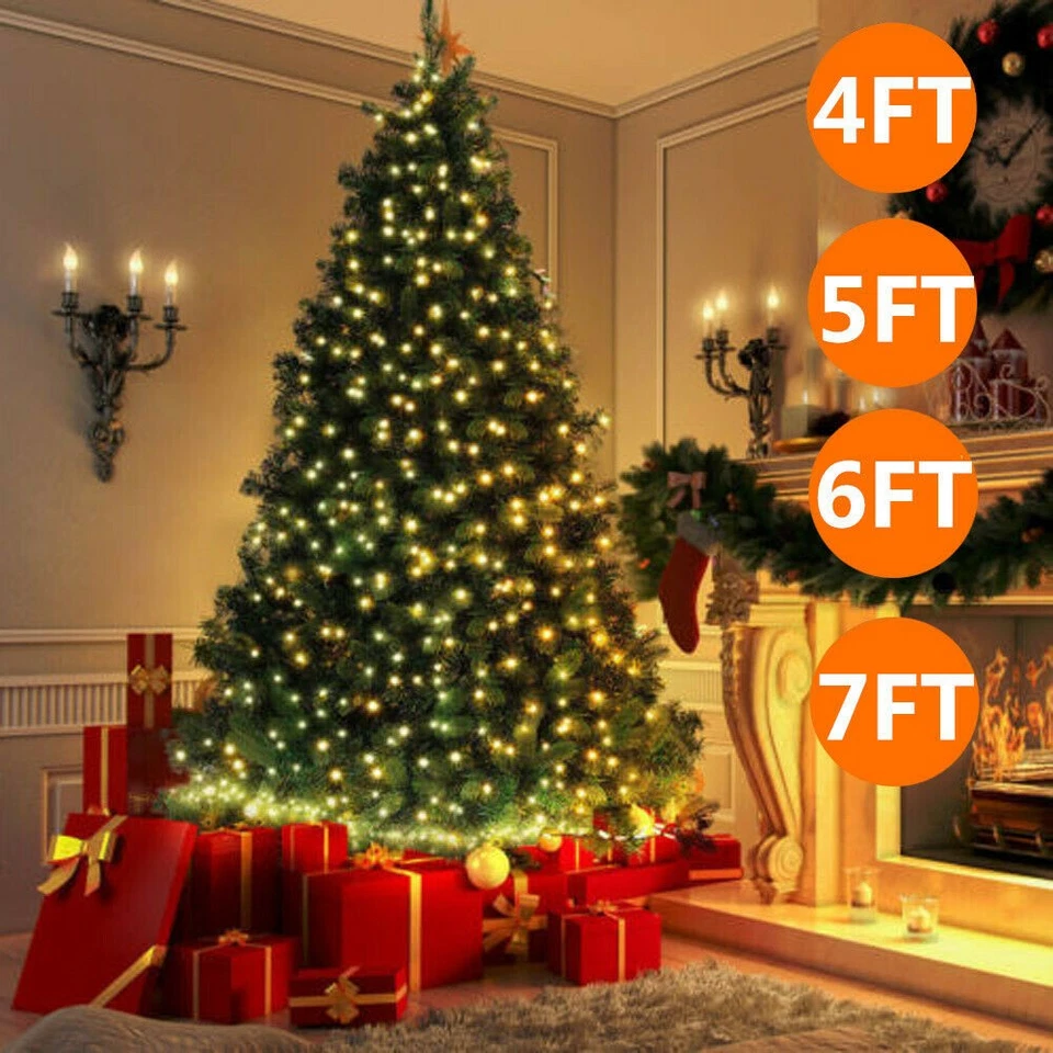 4/5/6/7ft Christmas Tree with Lights Prelit Xmas Artificial Bushy Party Decor UK - Image 3 of 4