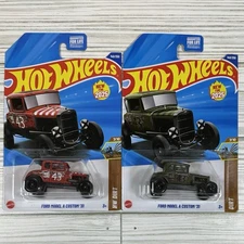 2025 Hot Wheels Ford Model A Custom '31 #140 HW Dirt 7/10 Lot of 2 Red + Green