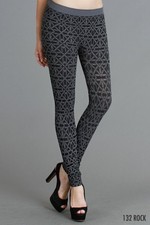 Snowflake Print Two Tone Charcoal Trendy Leggings One Size