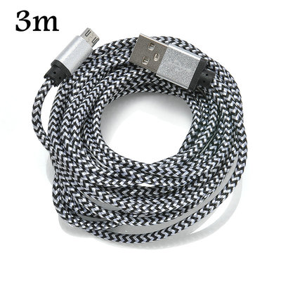 3m White Aluminum Braided Micro USB Data Sync Charger Cable For Android Phone