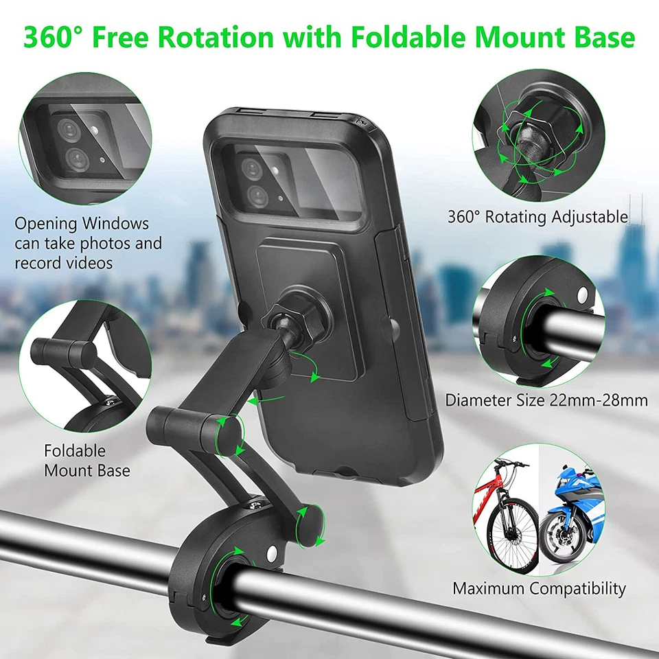 Bicycle Motorcycle Electric Bike Handlebar Waterproof Phone Case Mount Holder US - Image 3 of 4