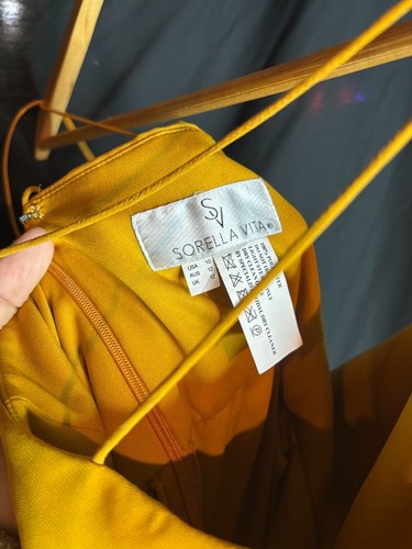 NEW Sorella Vita Dress Spaghetti Strap Blouson Mustard Prom Formal Pleat Maxi 10 - Picture 9 of 9