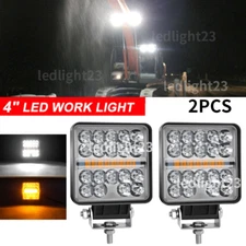 2PCS Square 4Inch Strobe LED Work Light Truck OffRoad Tractor Excavator Forklift