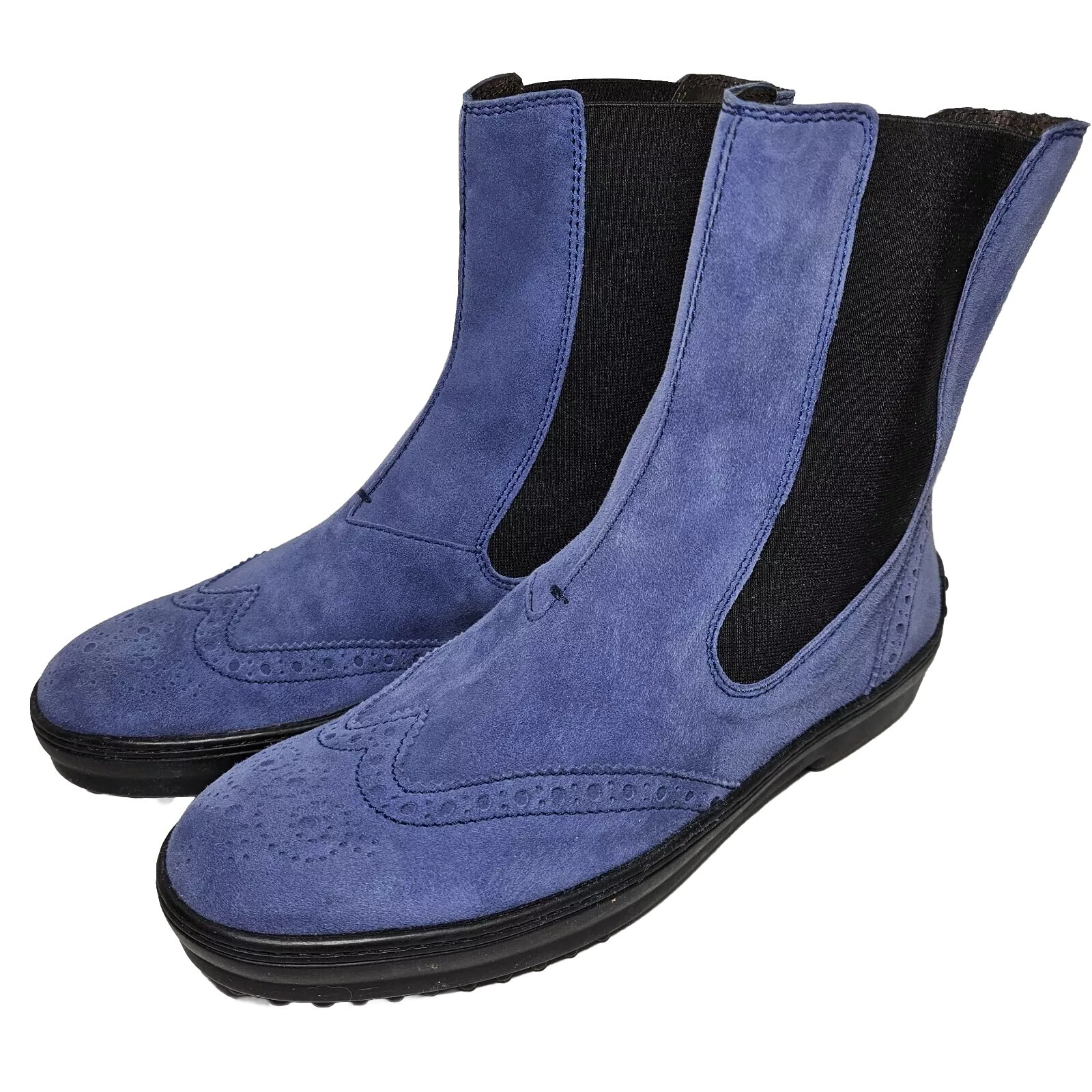 TOD’S Stivali Tod's Chelsea Wingtip donna taglia 7 5 37 5 blu scamosciati design guida *RARI*