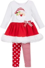 Bonnie Jean Baby Girls  Santa Christmas Holiday Faux Fur Red Dress polka dot Set