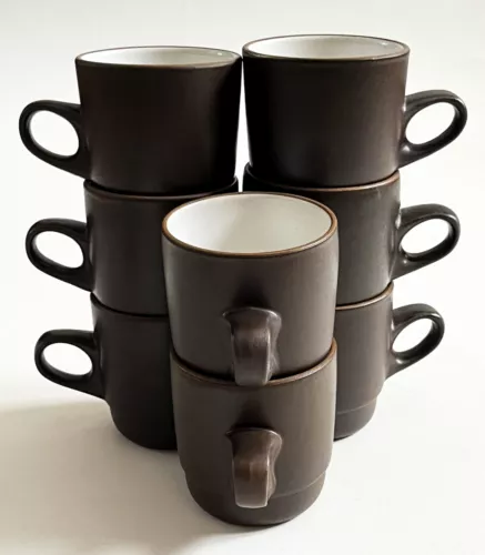 8 HEATH CERAMICS WHITE MATTE BROWN RIM LINE #205 STACK COFFEE MUG DISCONTINUED