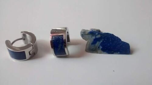 Handmade Huggie Earrings Lapis Lazuli 13mm Natural Gemstone Patagonia Collection - Picture 6 of 6